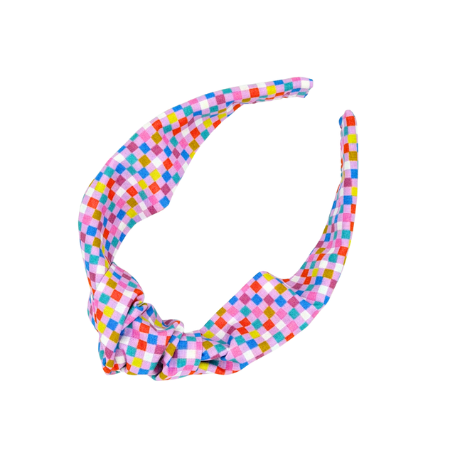 Top Knot Alice Band - Pink Check - Japanese Cotton