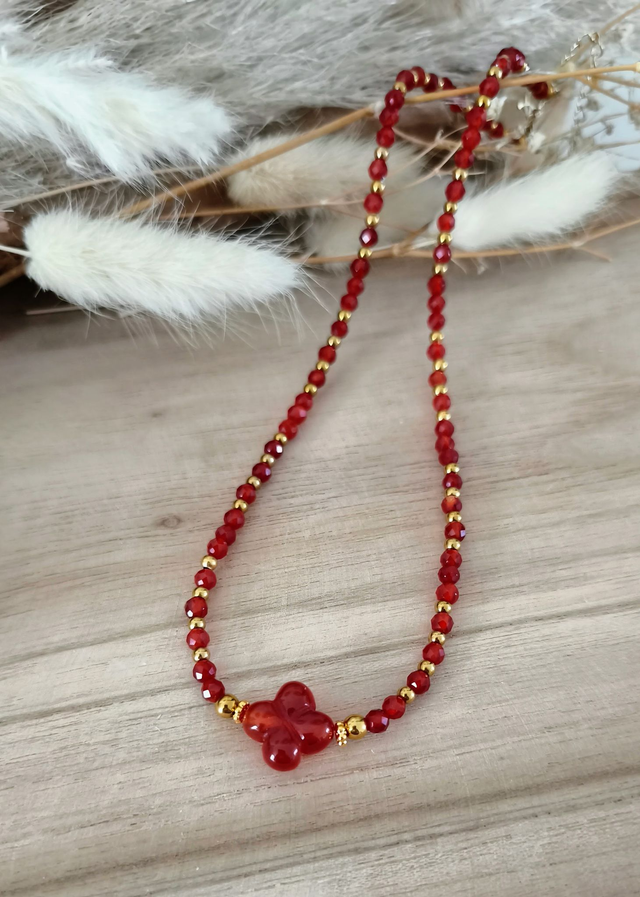 A Collier "Trèfle" Cornaline facettée