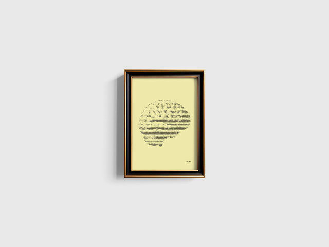 A4 Schreibmaschinenbild Hirn in Schwarz auf Elfenbein