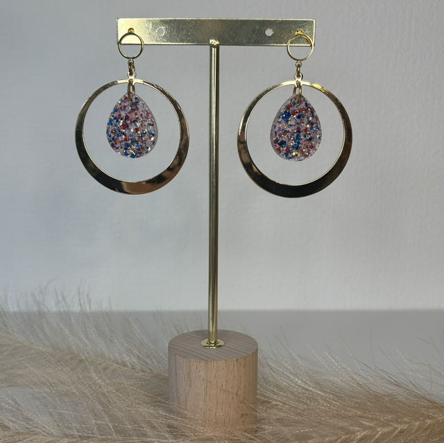 Boucles d’oreilles paillettes rouge et bleu