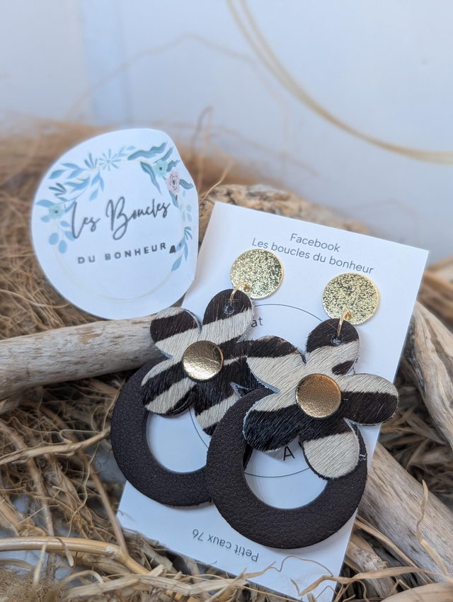 Boucles d&#039;oreilles baby Marguerite zèbre chocolat li013