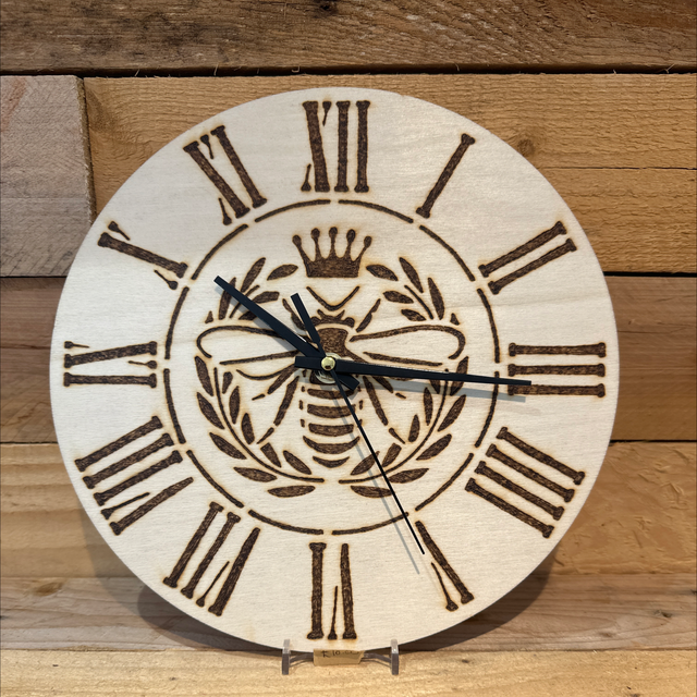 Clock with Pyrography Bee Detail 