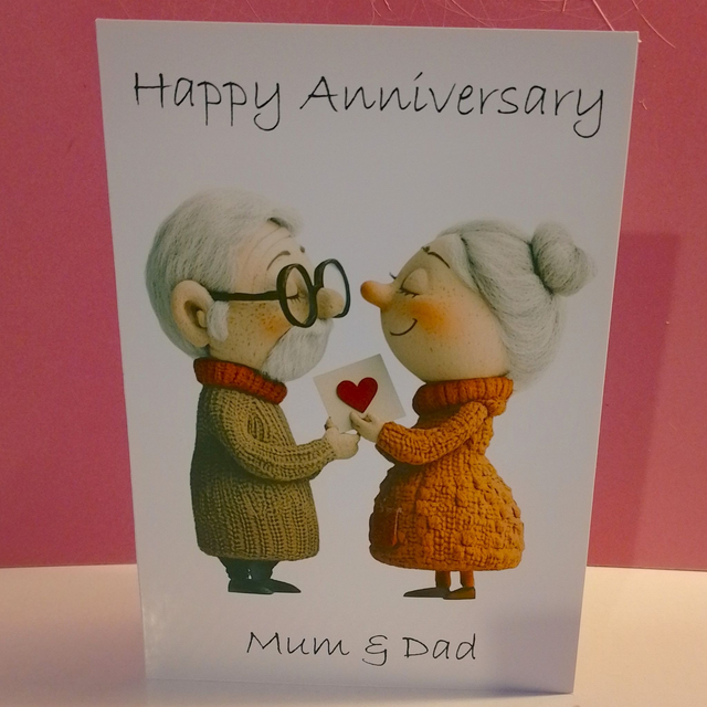 Whimsical Old Couple Personalised Anniversary Card - 20 Designs
