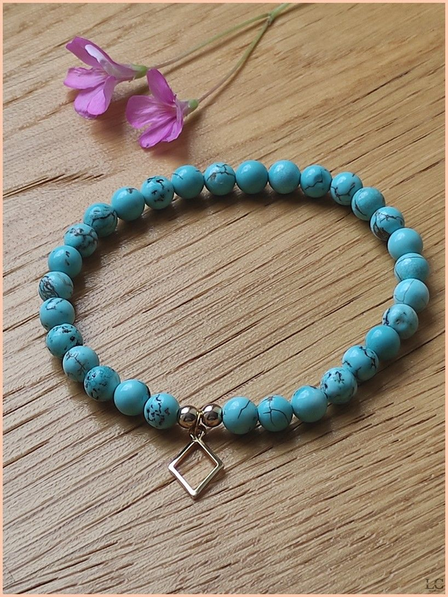 Bracelet 6mm avec breloque - Turquoise 
