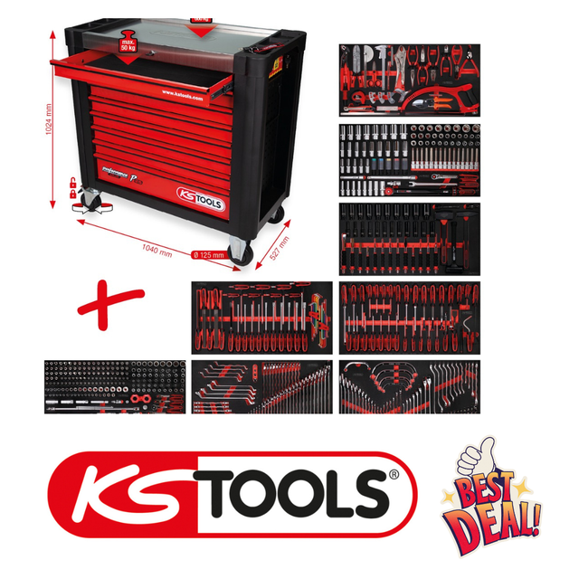 Performanceplus Werkstattwagen-Satz P25 mit 564 Werkzeugen für 8 Schubladen