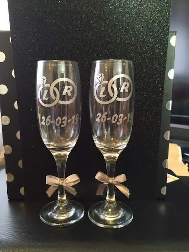 personalised pair champagne glasses