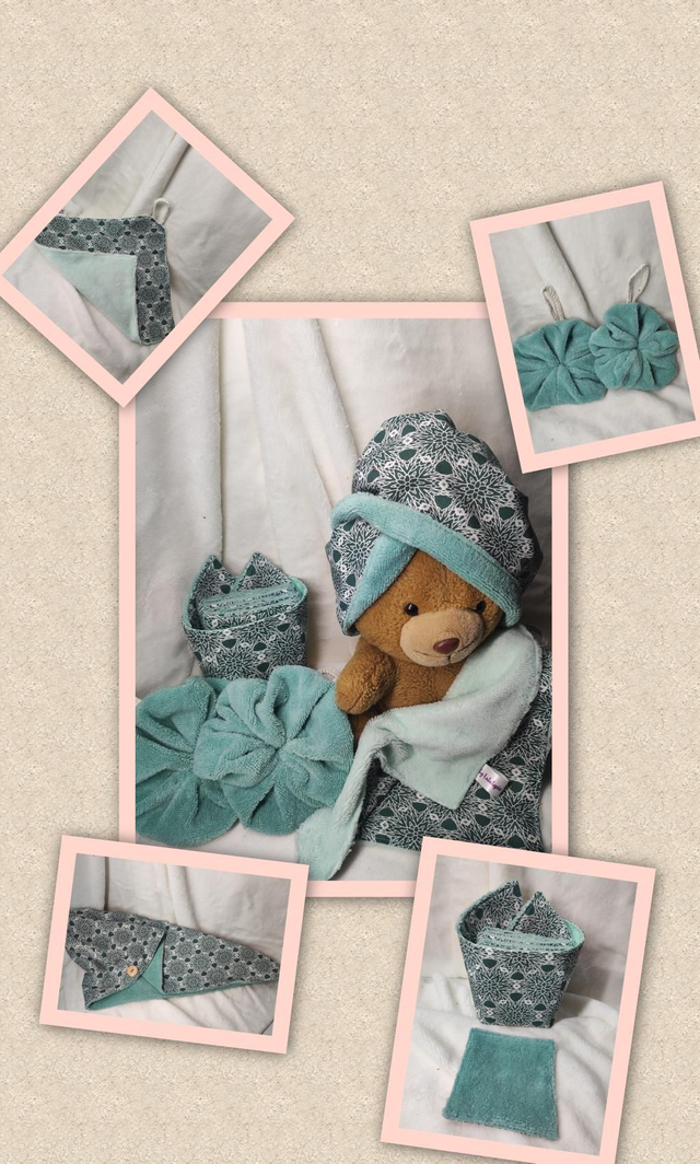 Ensemble visage et douche vert eau rosace psychédélique