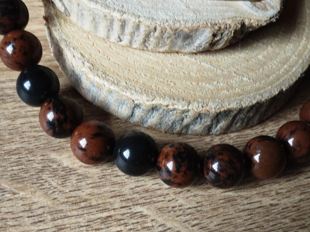 Bracelet obsidienne acajou 