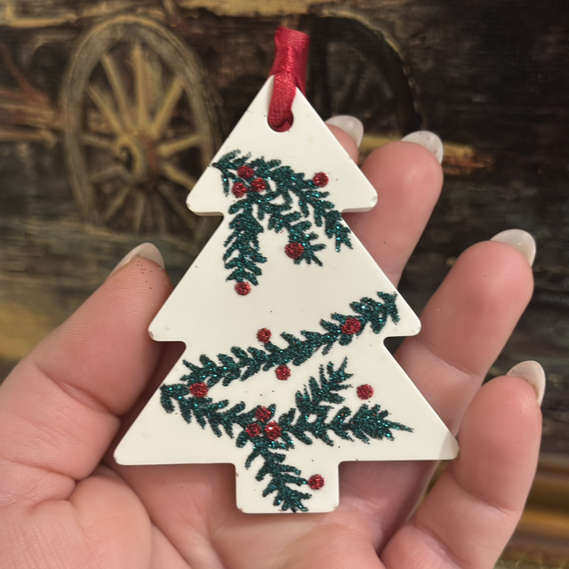 SET OF 4 GLITTER PINE BRANCHES BAUBLES