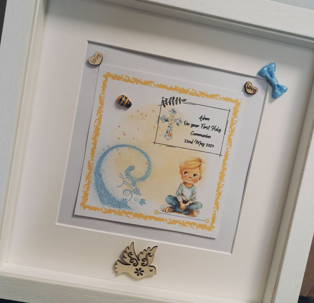 Boys&#039; First Communion and Confirmation Keepsake Frame-Personalised with Name and Date.