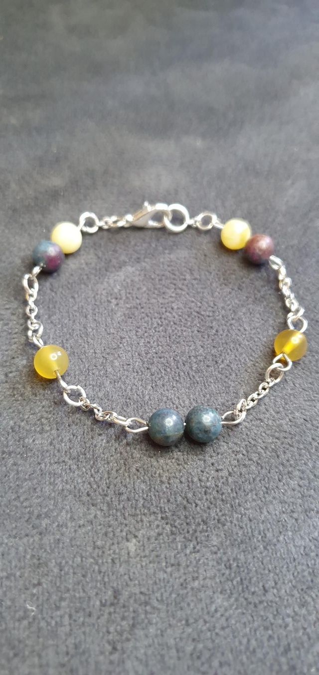 Bracelet acier inoxydable en Opale jaune et Rubis/Cyanite 