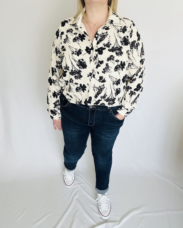 Chemise Fluide Ecru et Noir Grande Taille Lola