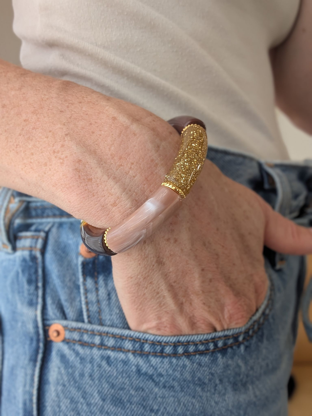 Bracelet jonc Marie taupe jaune glitter