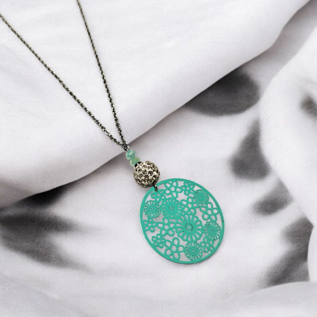 Collier acier inoxydable et vert d'eau