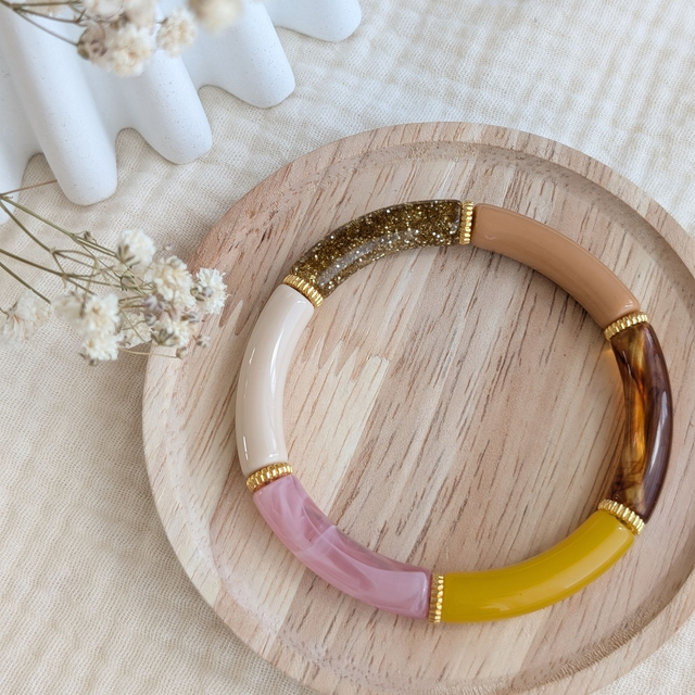 Bracelet Lison beige rose jaune glitter  