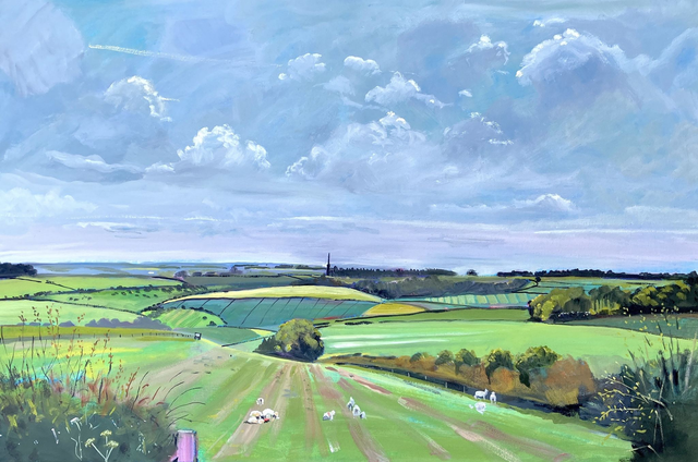 Cottam Warren , looking to Sledmere, 3x2 feet oil on canvas.