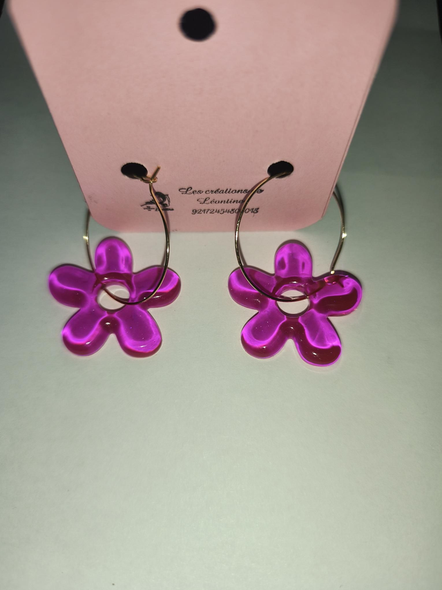 Créoles fleurs rose 