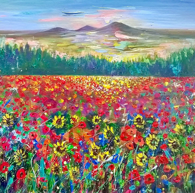 Print- Eildons with Poppies
