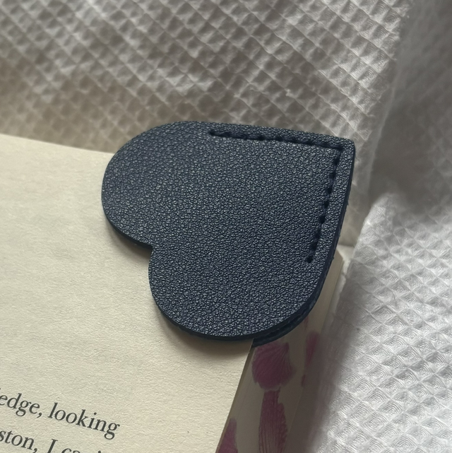 Personalised Leather Heart Bookmark | Navy Blue | Engraved