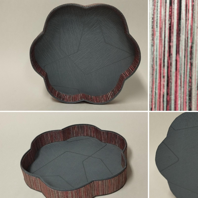 PLATEAU FLEUR - GRIS ET ROSE