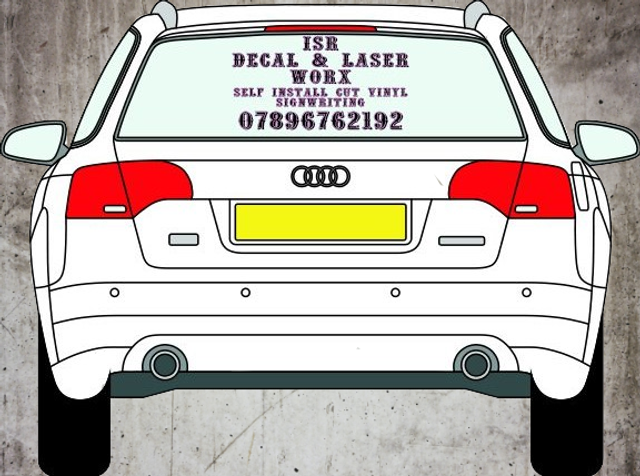 Rear window standard cut vinyl sign writing