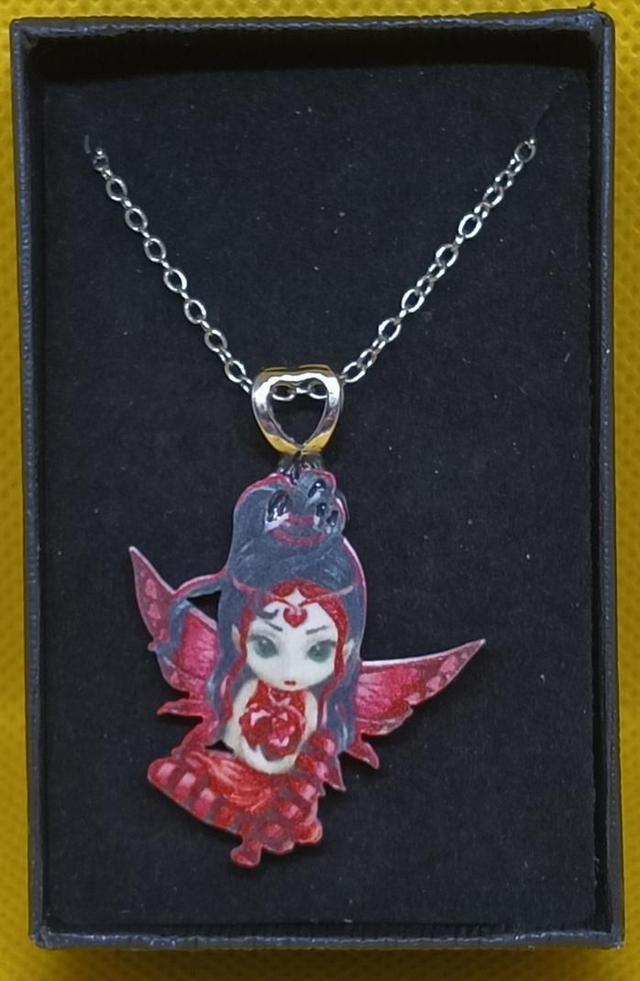 Plastic Small Red Love Fairy Pendant Necklace.