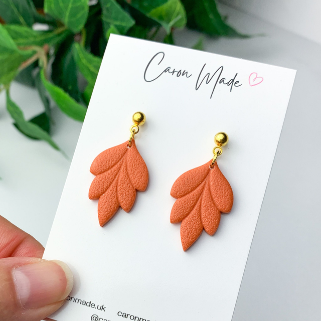 Autumn orange leaf shape dangle earrings
