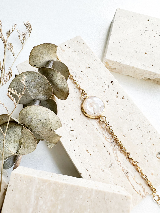 Bracelet grand Iris | Blanc irisé et or