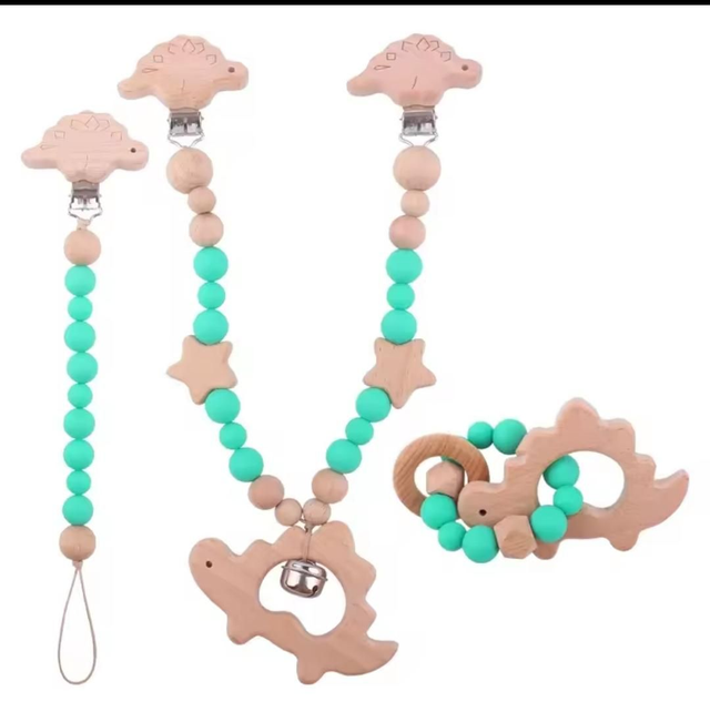 Conjunto Chupetero + Mordedor + Cadena Carro Dino