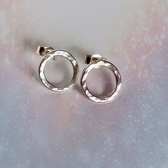 Silver Hammered Circular Earrings