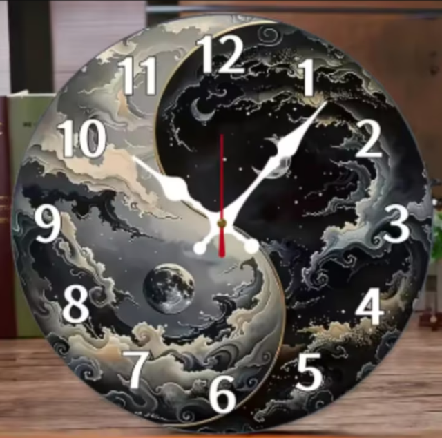 Ronde wandklok van hout analoge Dag en Nacht (25cm)