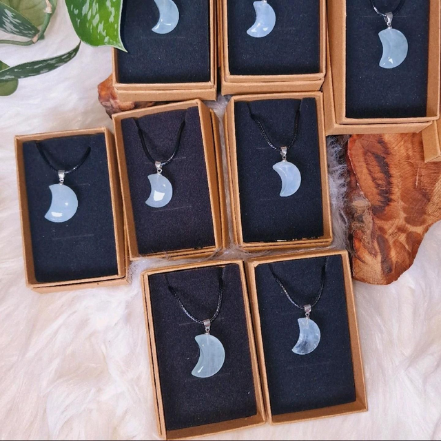 Aquamarine Moon Pendant on a Leather Cord
