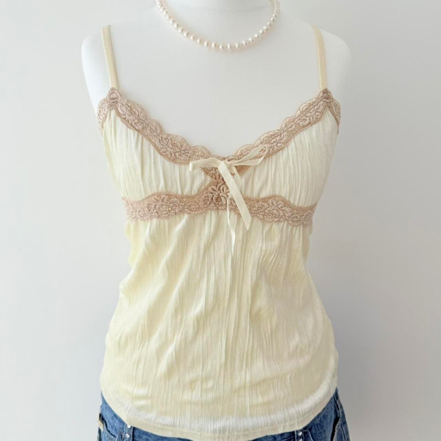 Japanese brand coquette velvet material butter yellow/ cream cami 