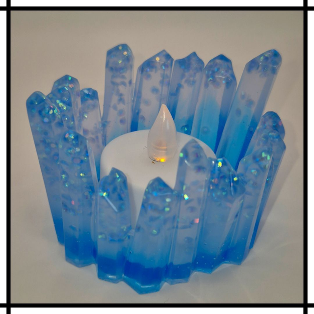 Handmade Resin Crystal Cluster Tealight Holder – Light Blue | Decorative Mindfulness Home Décor - CTH-004