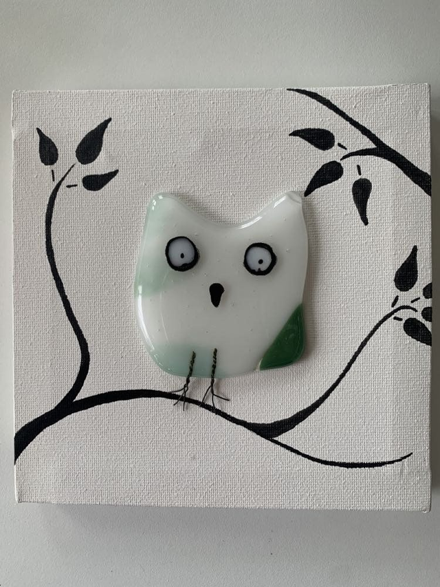 Fused Glass Single Aurora's Bird Picture on Canvas approx. 15 x 15cm