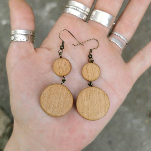 Boucles d'oreilles en Bois de Hêtre et Laiton vieilli 
