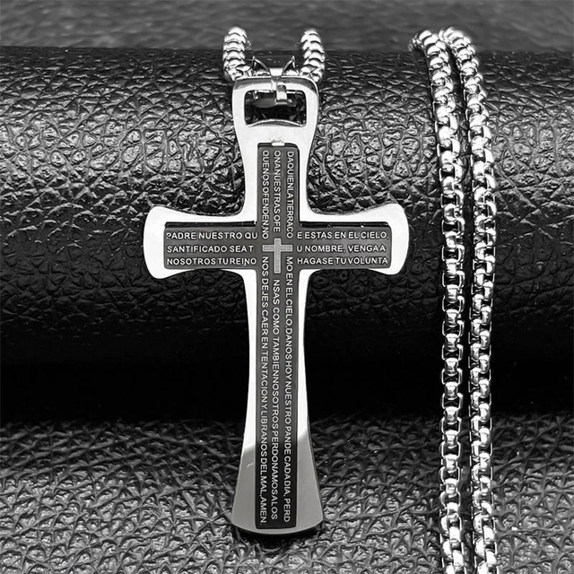 Collier croix marque Marie Perle pour homme, en acier inoxydable 