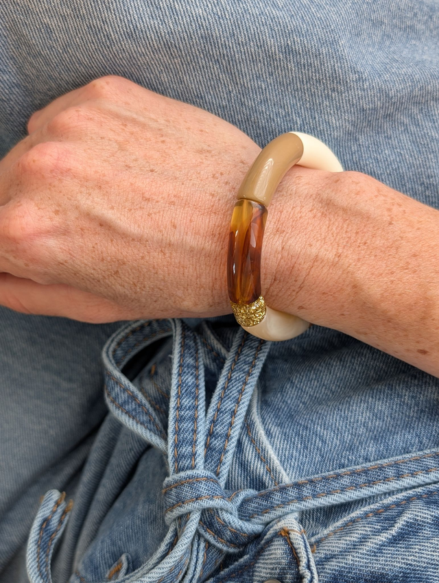 Bracelet jonc Mona rose taupe jaune glitter