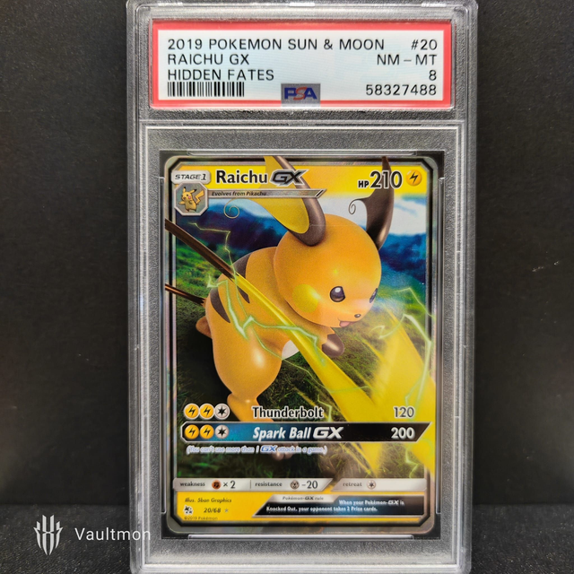 2019 Raichu GX 20/68 Hidden Fates S&M PSA 8 NM-MT