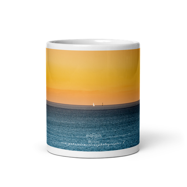  Tazza bianca lucida sunset sea boat 