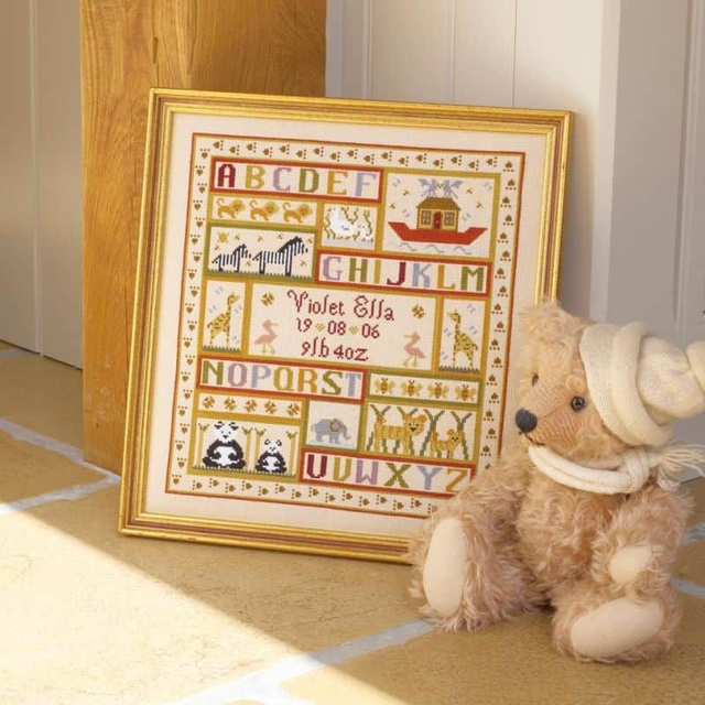 Animal Patchwork Birth Sampler by the Historical Sampler co 