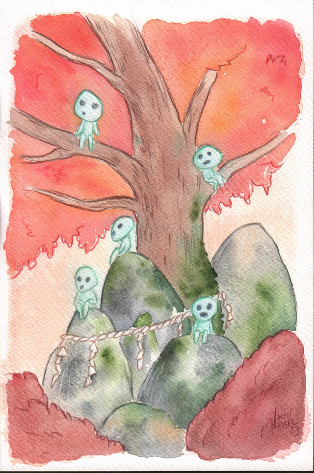 Illustration originale - Aquarelle - Esprits des arbres