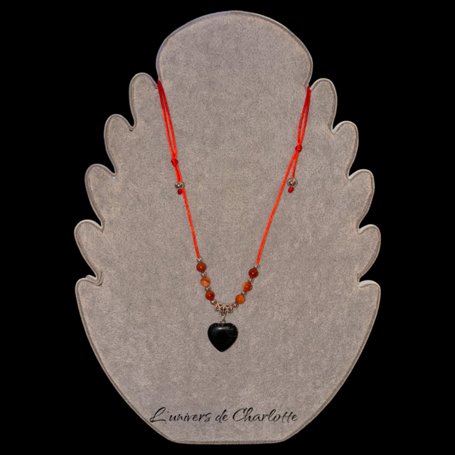 Collier "Obsidienne & Cornaline" réglable