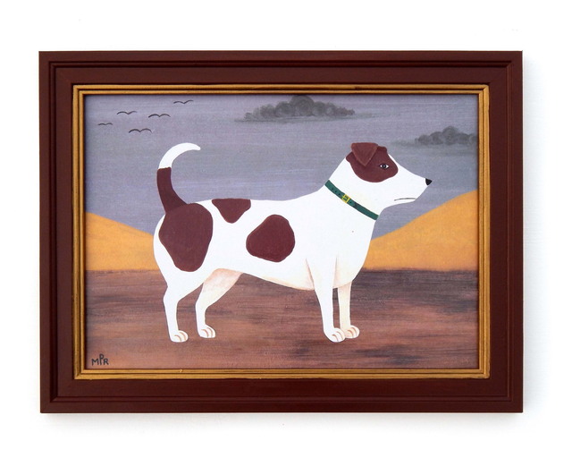 Framed Fine Art Print Naive Jack Russell Terrier Folk Art Dog