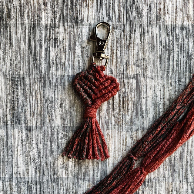 Macrame Bonded Heart Keychain Mahogany &amp; Apple