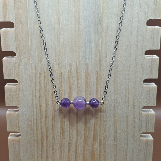 Collier 3 perles Améthyste