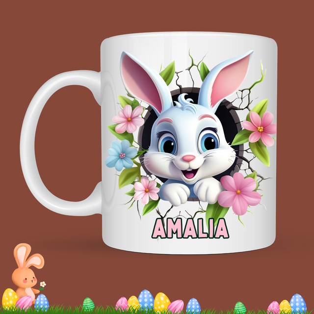 Mug de Pâques &quot;Lapin blanc&quot;, prénom au choix