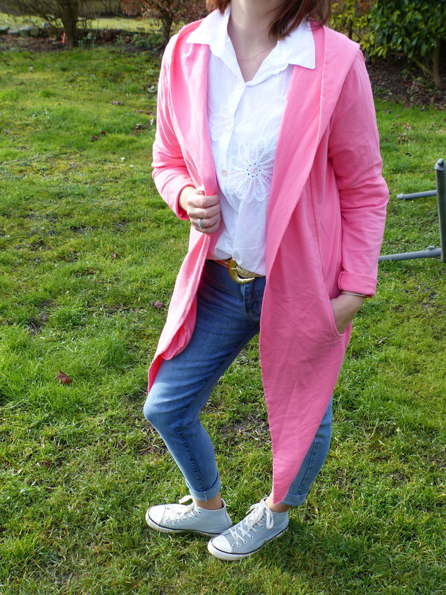 long gilet capuche rose