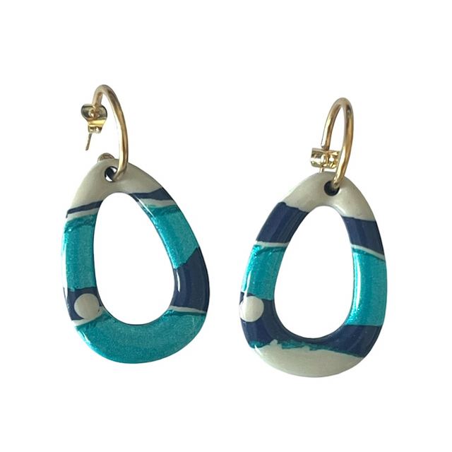 Boucles d’oreilles ovale, bleu brillant ,bleu marine, Sahara 