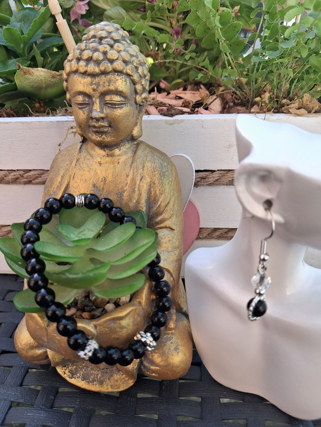 Bracelet Onyx + boucles d'oreilles 